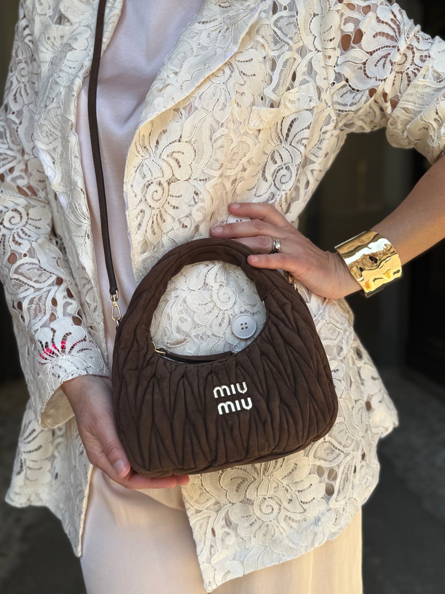 Borsa Prada wander scamosciata moro
