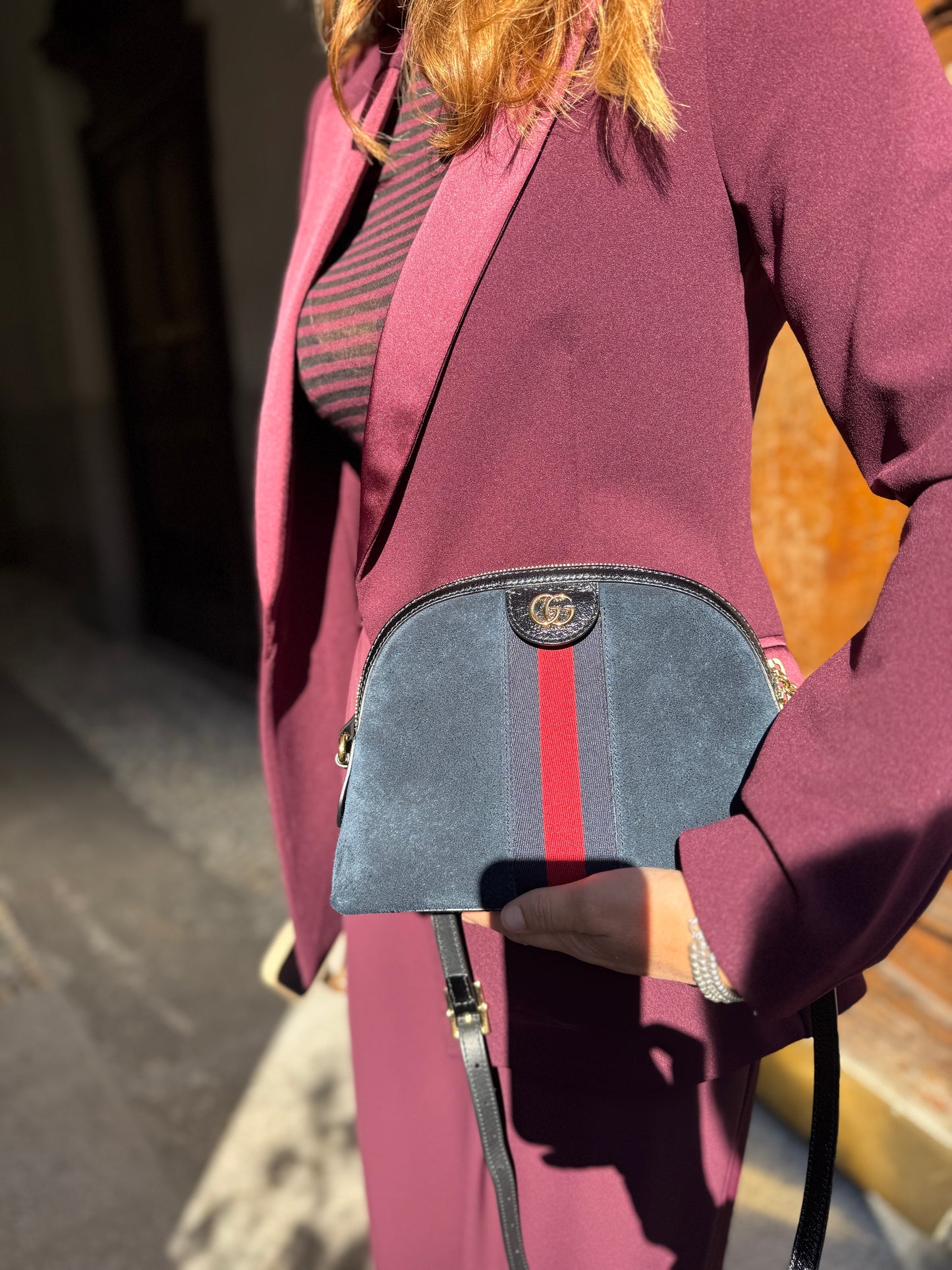 Borsa Gucci “Ophidia” in suede blu