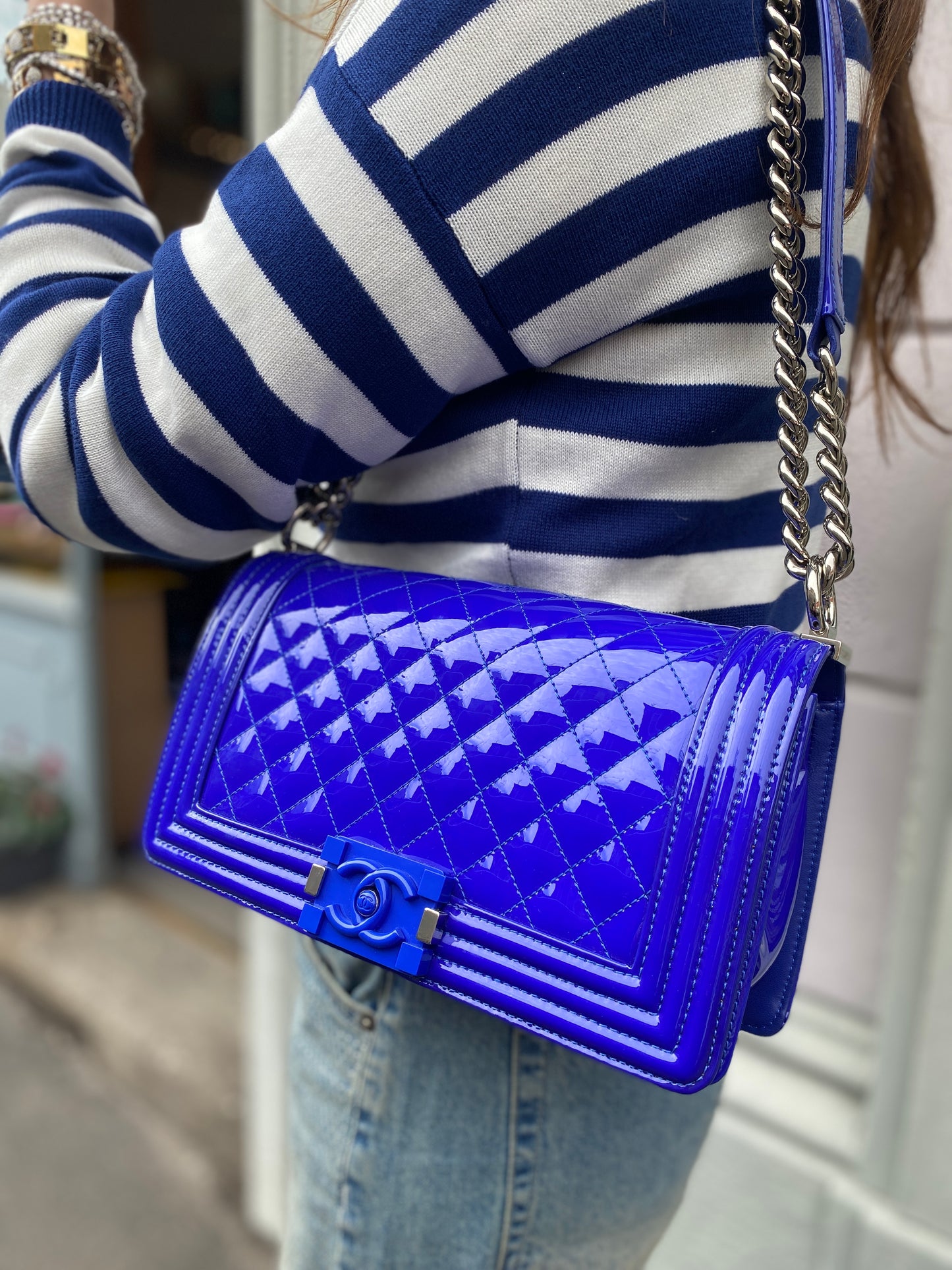 BORSA CHANEL BOY VERNICE BLU