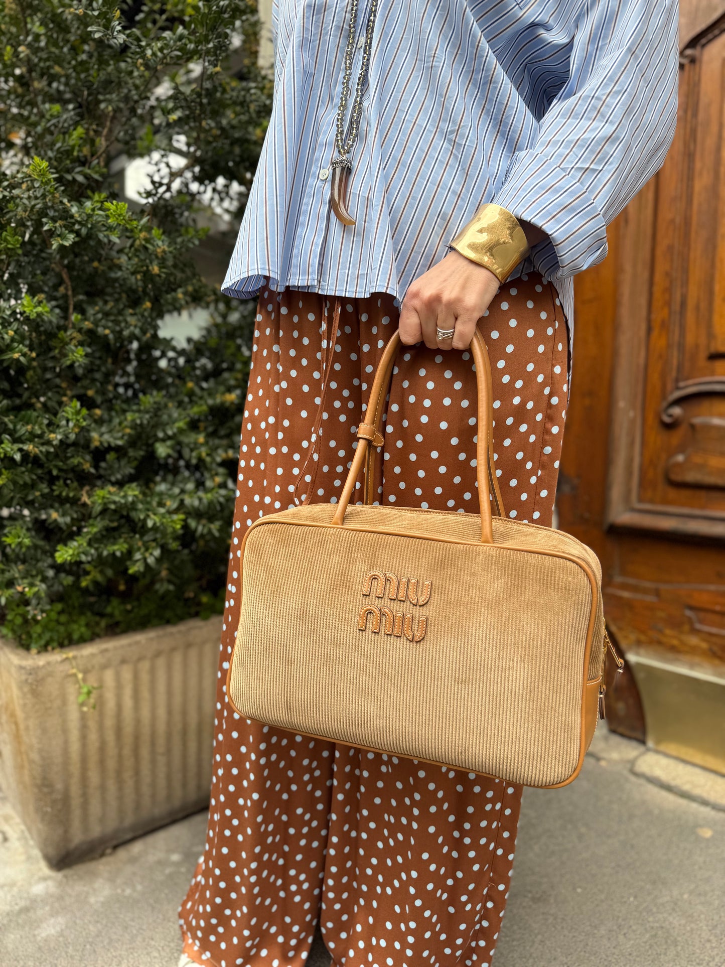 Bauletto MiuMiu Beau in velluto a righe