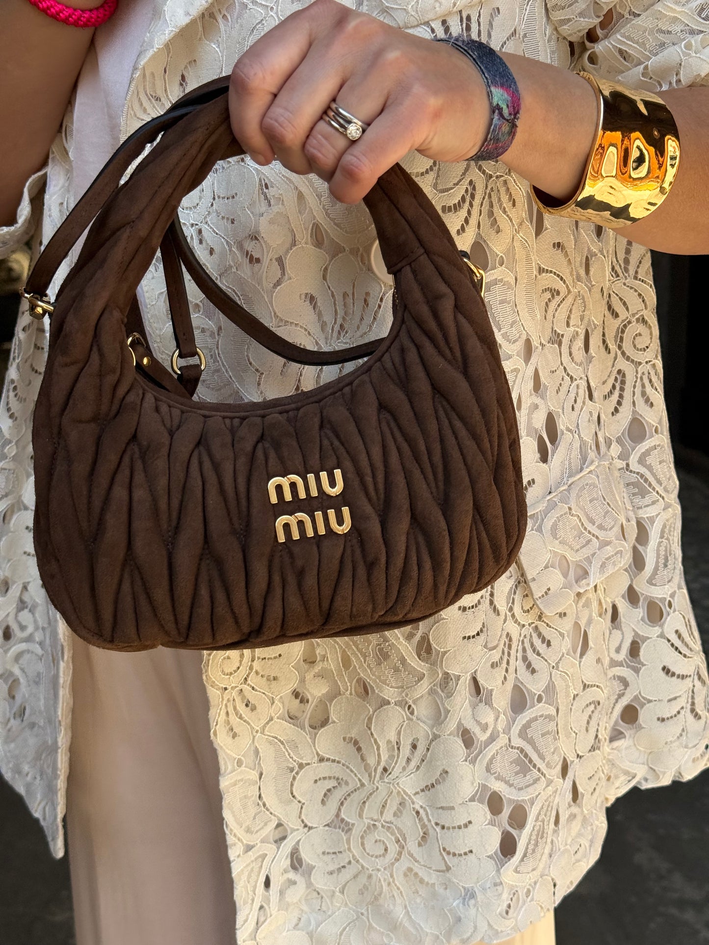 Borsa Prada wander scamosciata moro
