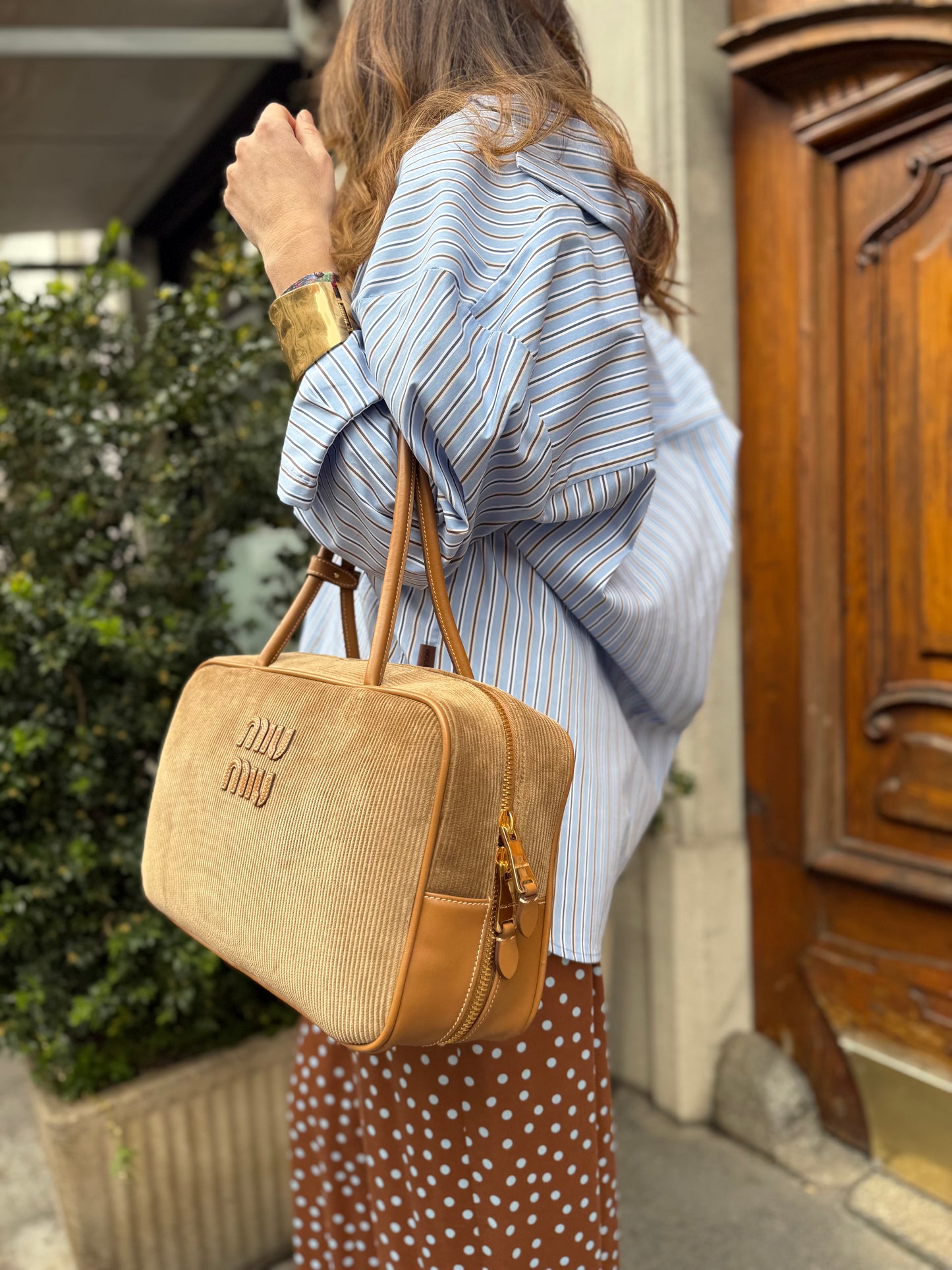 Bauletto MiuMiu Beau in velluto a righe