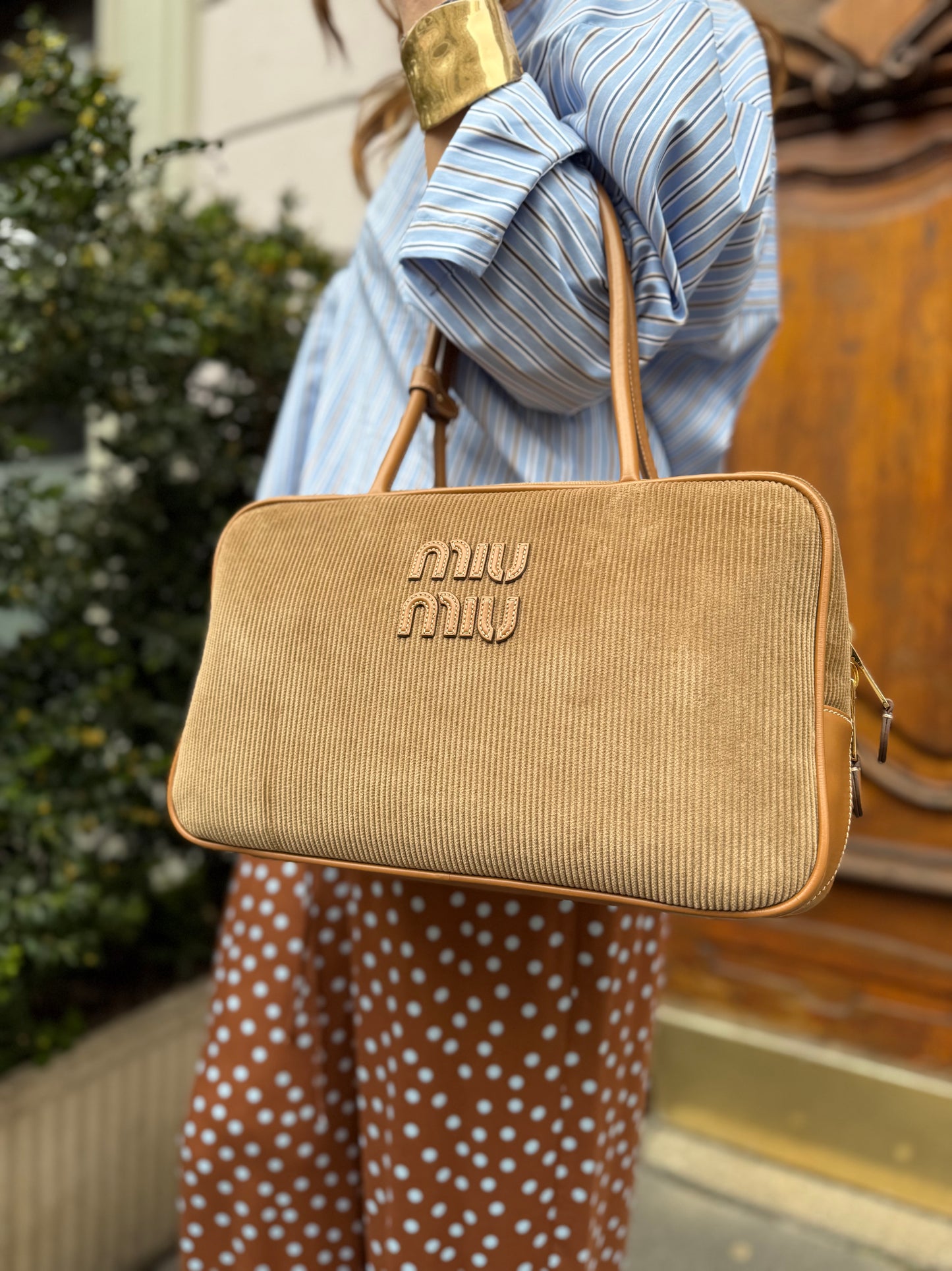 Bauletto MiuMiu Beau in velluto a righe