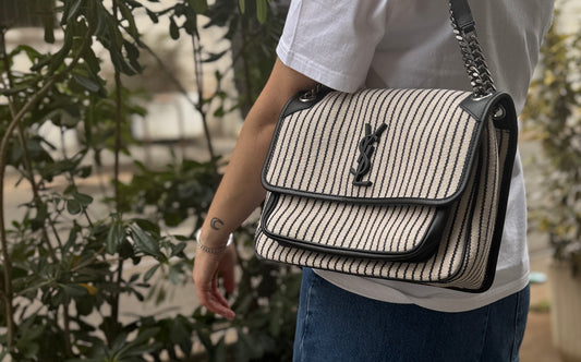 SAINT LAURENT NIKI BAG IN COTONE CON STRISCE