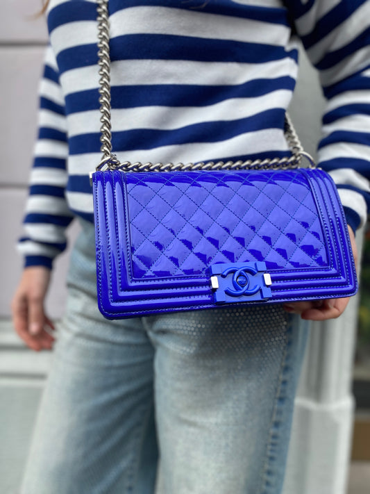 BORSA CHANEL BOY VERNICE BLU