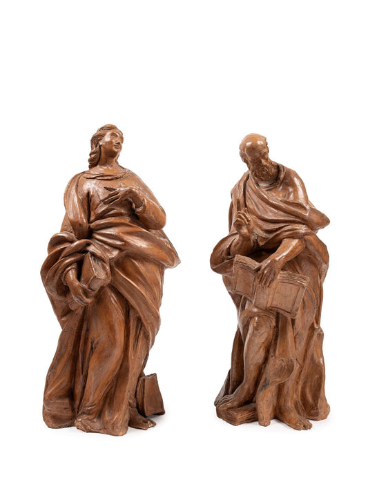 Coppia sculture in terracotta con basi